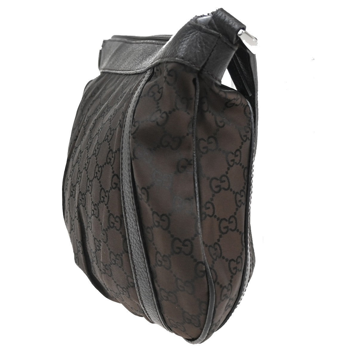 GUCCI Logo GG pattern Abbey Shoulder Bag Nylon Leather Brown SHW Italy 88KB731