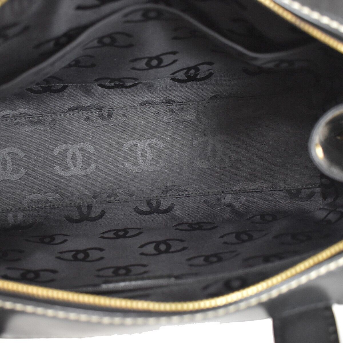 CHANEL CC Logo Wild Stitch Hand Tote Bag Leather Black GHW Italy 673RC754