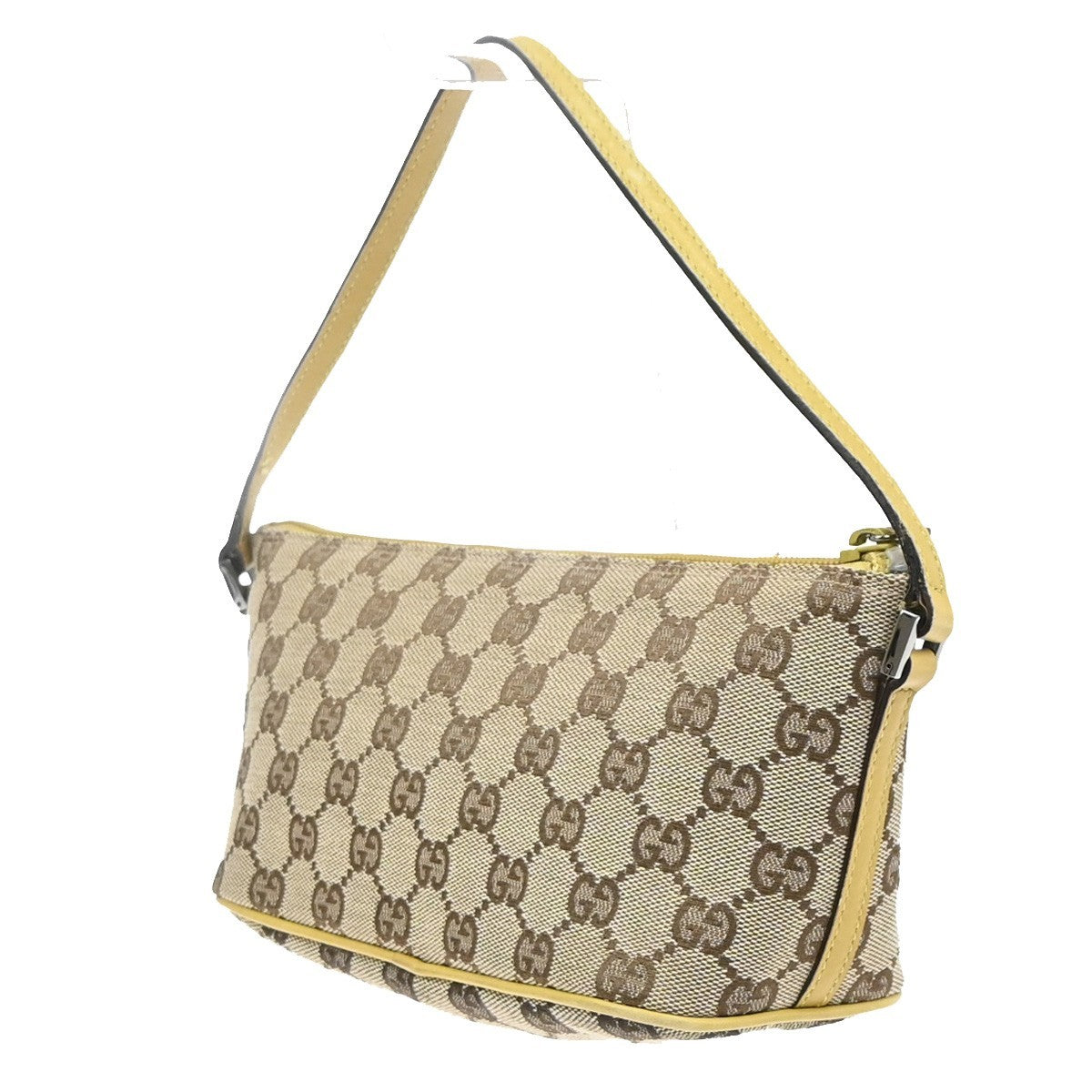 GUCCI GG Pattern Boat Pochette Hand Bag Canvas Leather BE YW Italy 77MA617