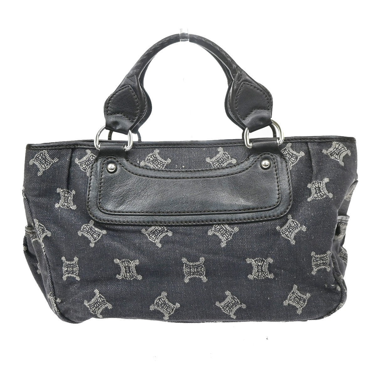 CELINE Logo Macadam Pattern Boogie Hand Bag Denim Leather Black SHW 34KD102