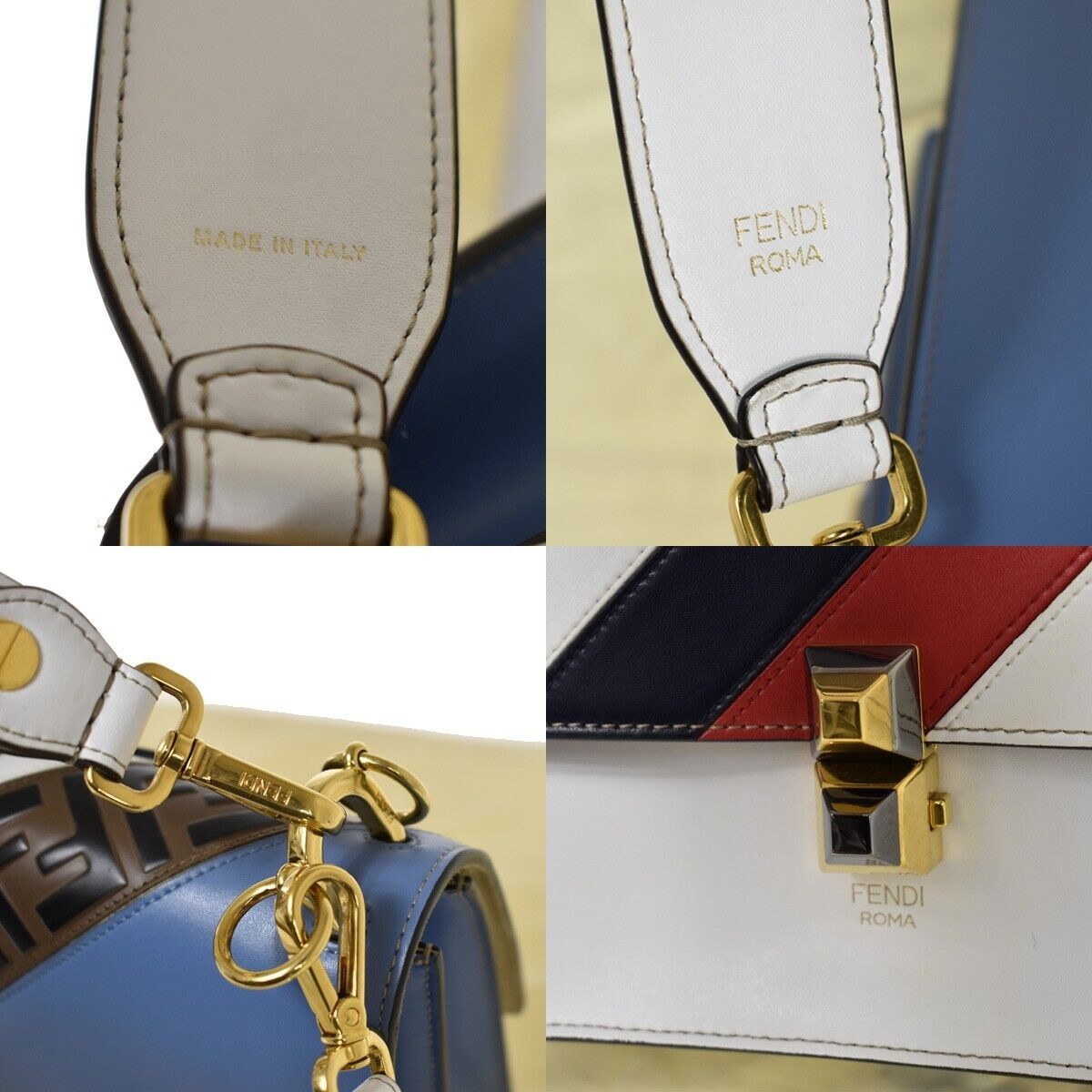FENDI x FILA Collaboration 2Way Hand Bag Zucca Leather Brown White Blue 661RC614