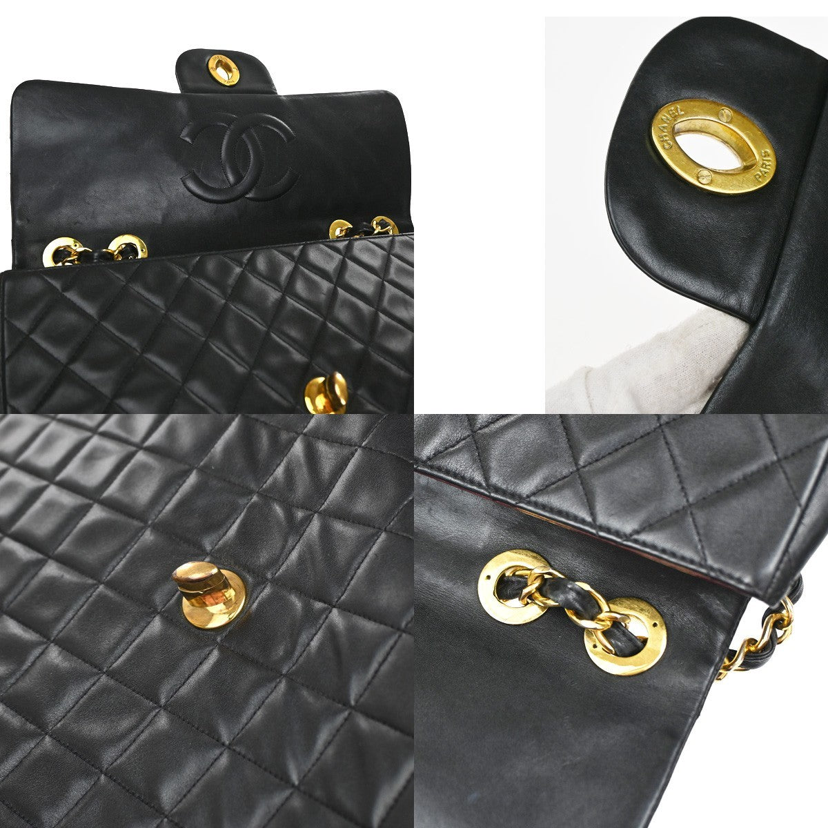 CHANEL CC Logo Maxi Jumbo Matelasse 34 Chain Shoulder Bag Leather Black 806RQ017