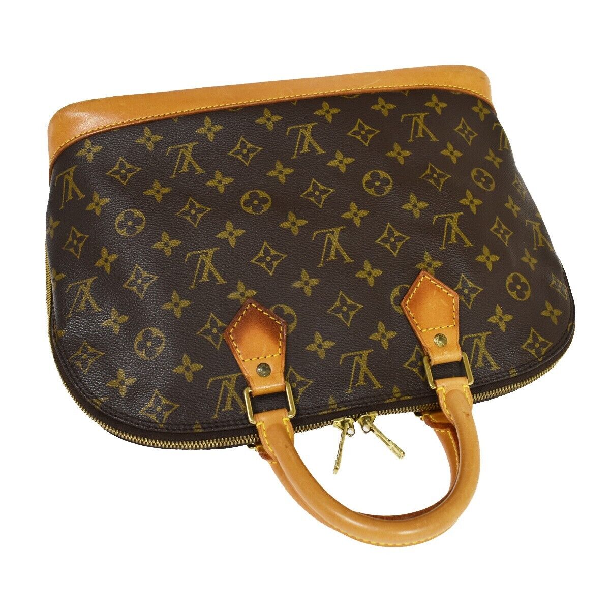 LOUIS VUITTON LV Logo Alma Hand Bag Monogram Leather Brown U.S.A. M51130 85EA821