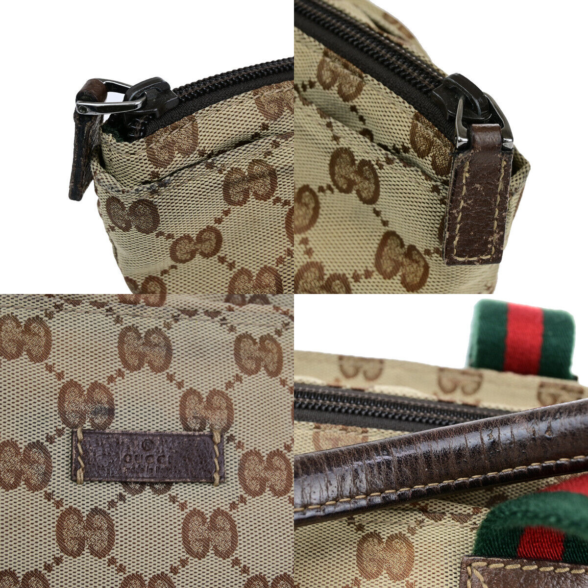 GUCCI Logo Sherry GG Pattern Hand Bag Canvas Leather Brown Italy 30YF012