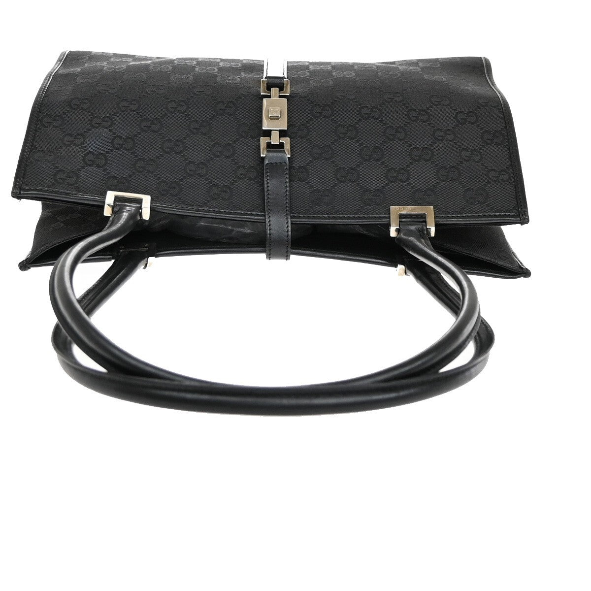 GUCCI Logo Jackie GG Pattern Shoulder Hand Bag Canvas Leather Black SHW 36EE304