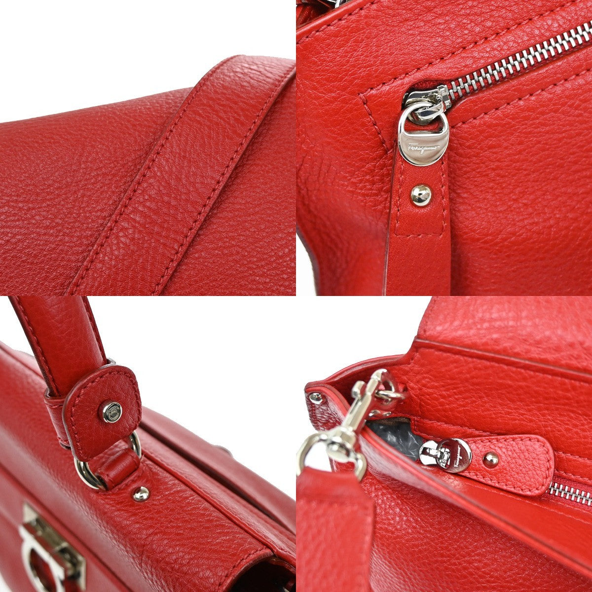 SALVATORE FERRAGAMO Gancini 2Way Shoulder Hand Bag Leather Red SHW 34KB417