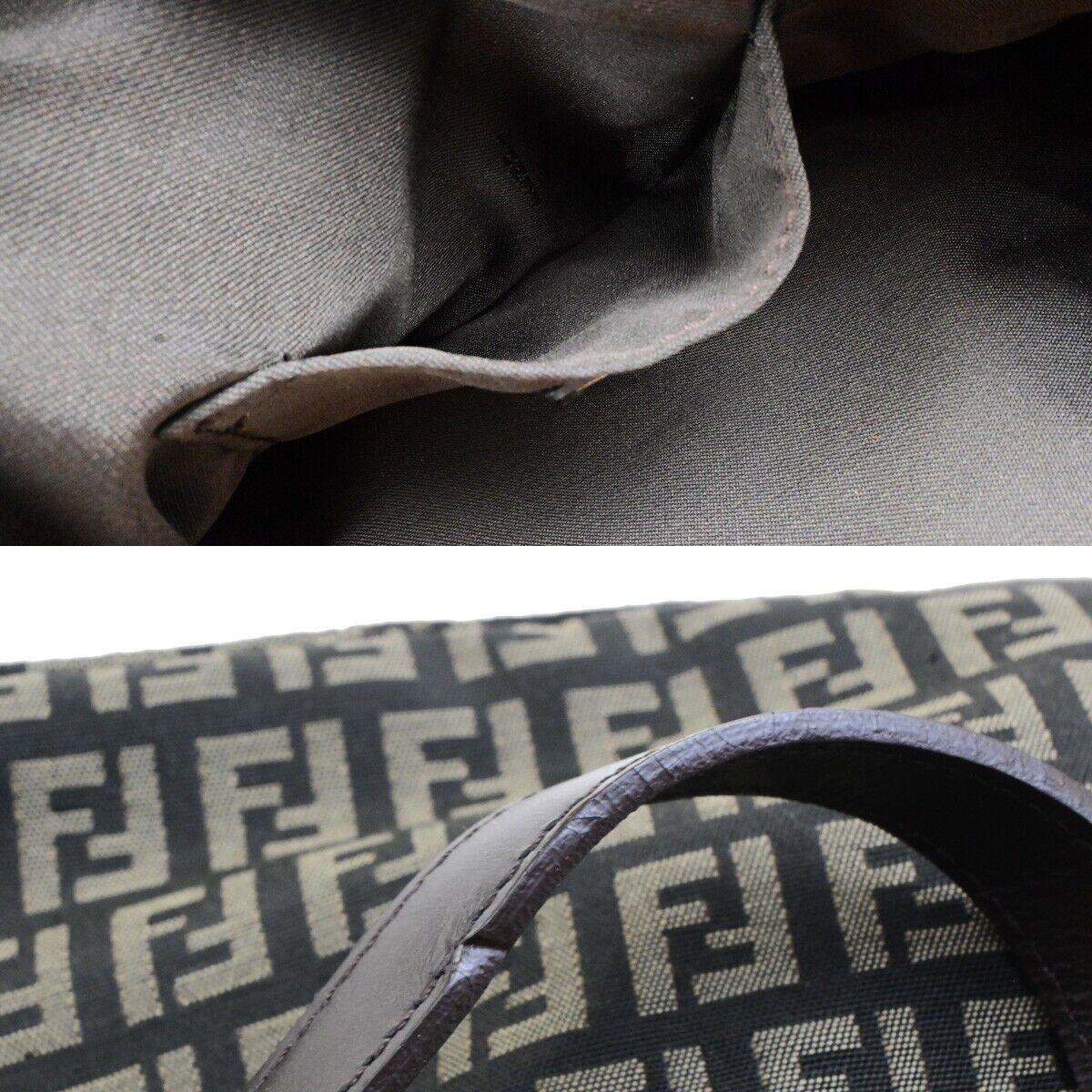 FENDI Logo Zucca Zucchino Pattern Hand Bag Canvas Leather Brown  Italy 34KA540