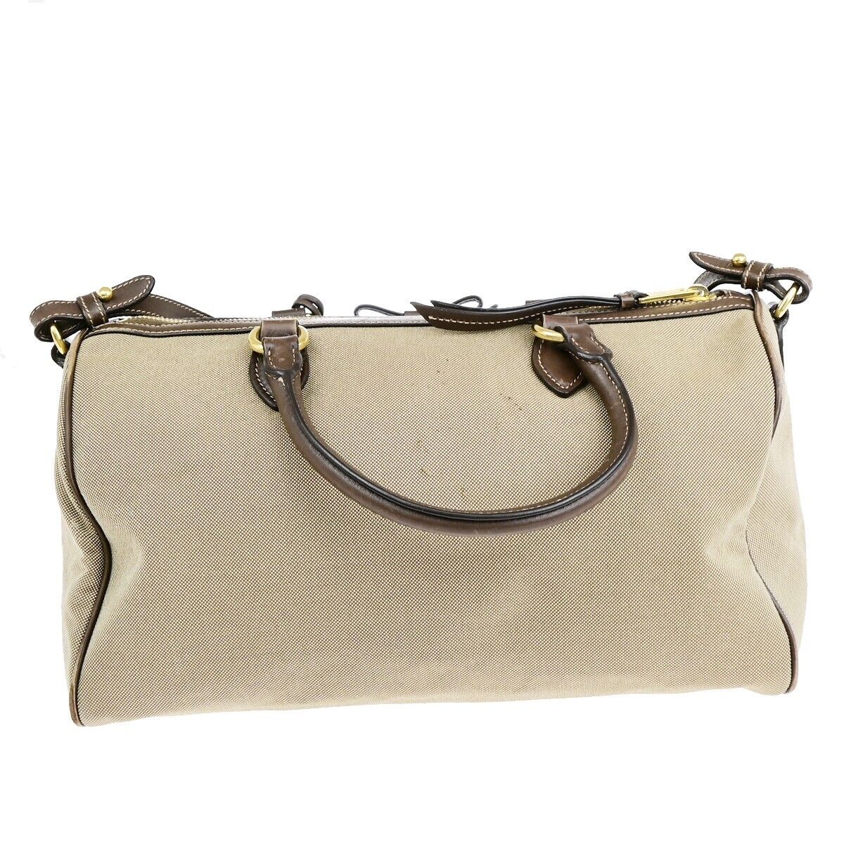 PRADA MILANO Logo Jacquard 2Way Shoulder Hand Bag Canvas Leather Brown 31EB710
