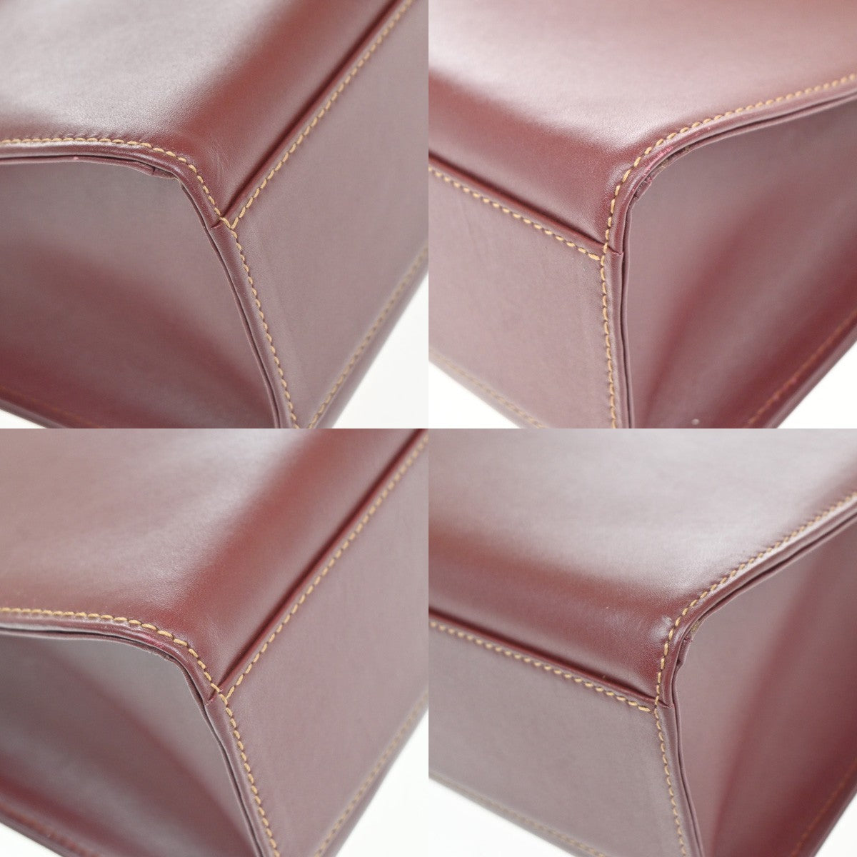 MUST DE CARTIER 2C Logo Hand Bag Leather Red Gold-Plated Italy 38KP142