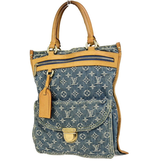 LOUIS VUITTON Flat Shopper Hand Bag Monogram Denim Leather Blue M95018 94EC948