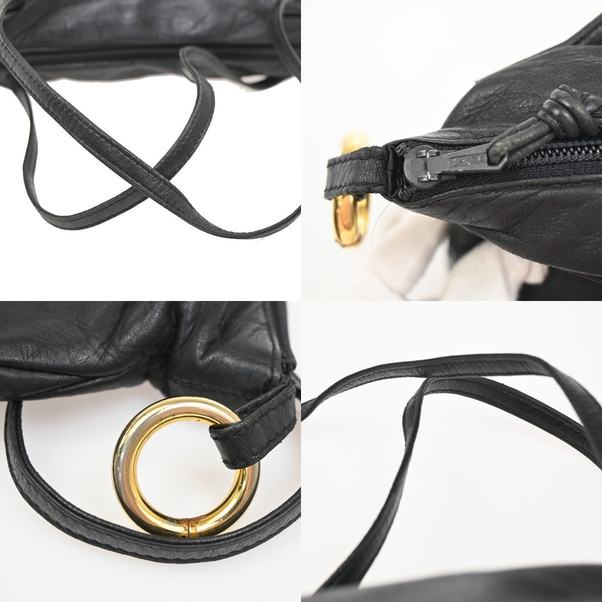 LOEWE LOGO Anagram Shoulder Hand Bag Nappa Leather Canvas Black GHW 60ZA277
