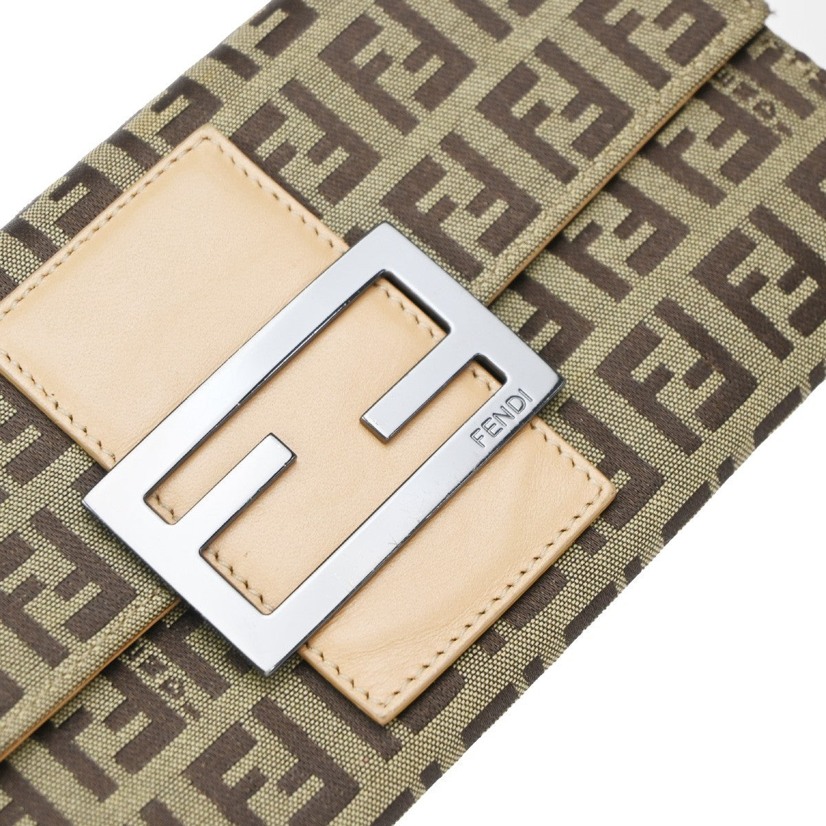 FENDI Logo Zucca Pattern Long Bifold Wallet Canvas Leather Brown 01EG350