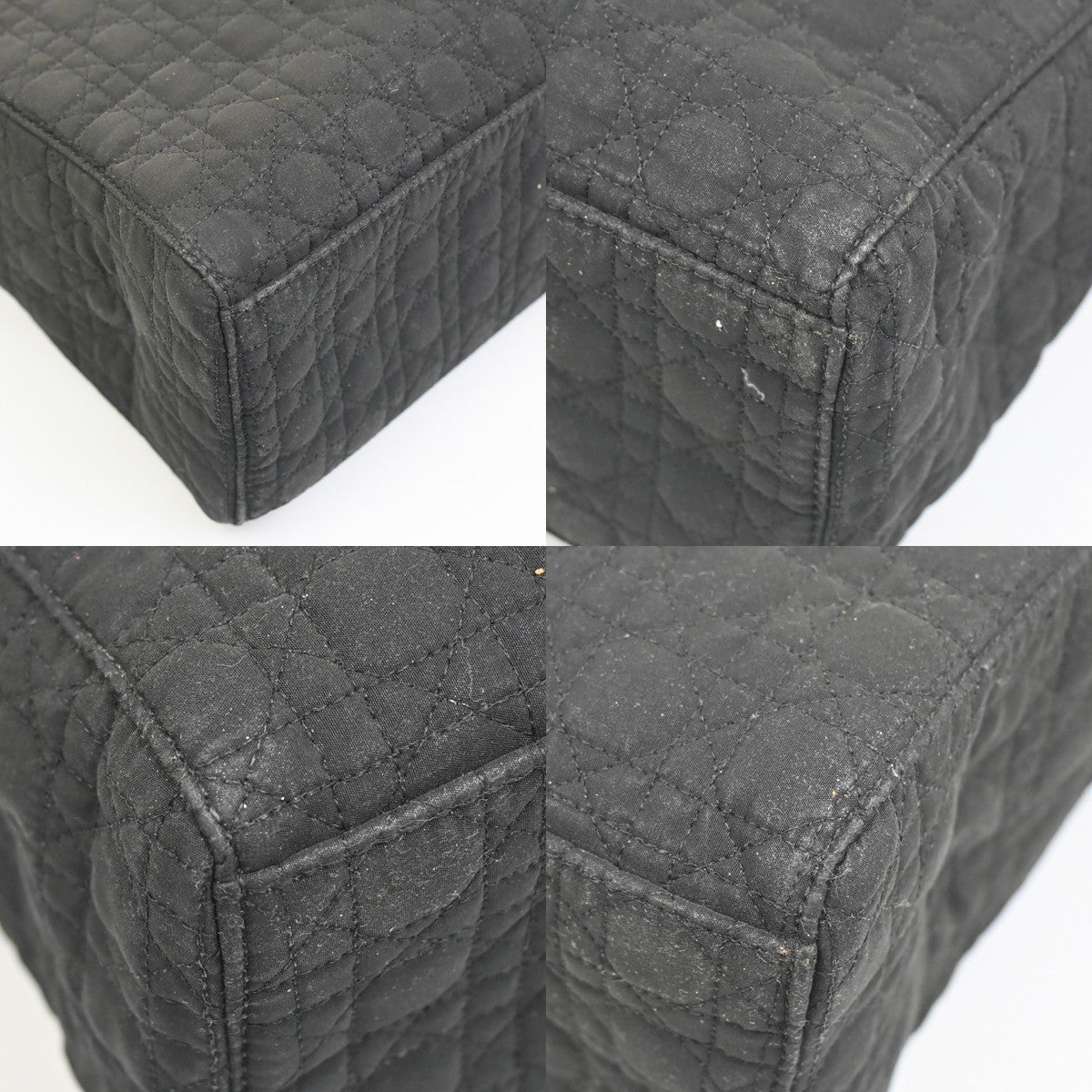 CHRISTIAN DIOR Logo Lady Cannage Hand Bag Nylon Leather Black GHW Italy 76ZA109