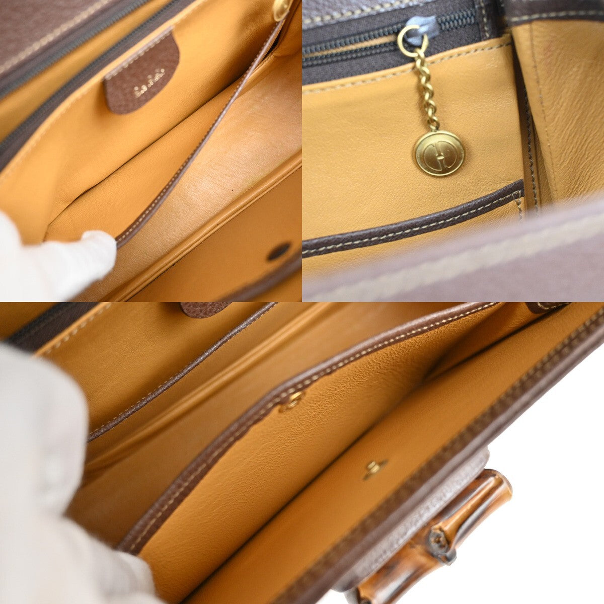 GUCCI Logo Bamboo Top Handle Hand Bag Leather Brown Gold Italy 52EE415