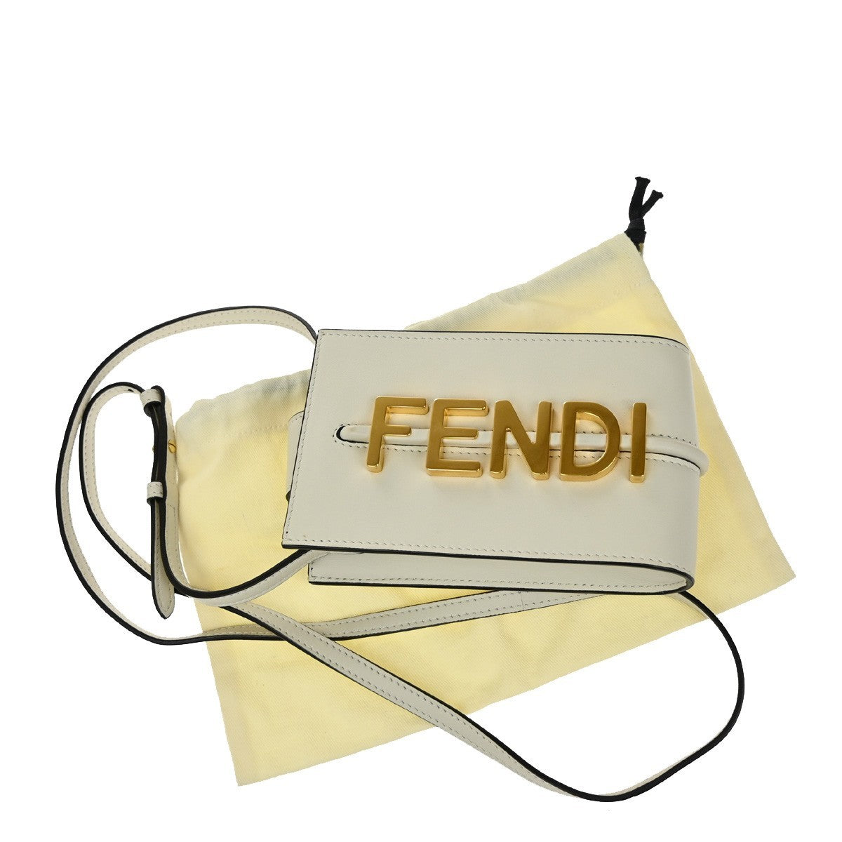 FENDI Logo Mini Shoulder Bag Leather White GHW Made in Italy 77KB364