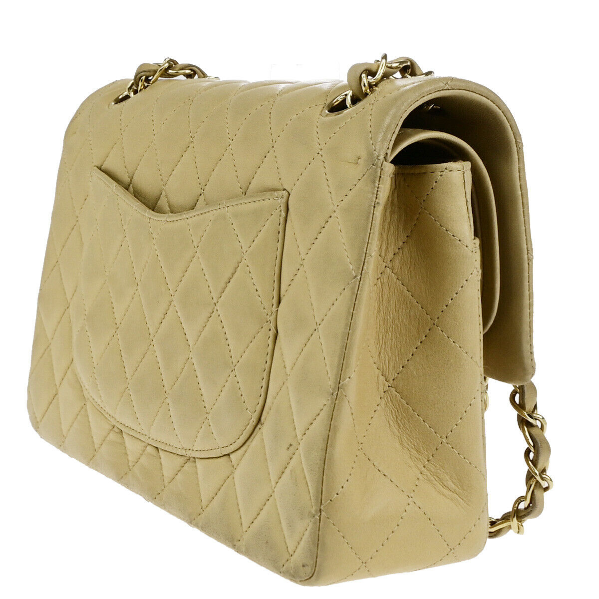 CHANEL CC Matelasse 25 Double Flap Chain Shoulder Bag Leather Beige GHW 652RK742