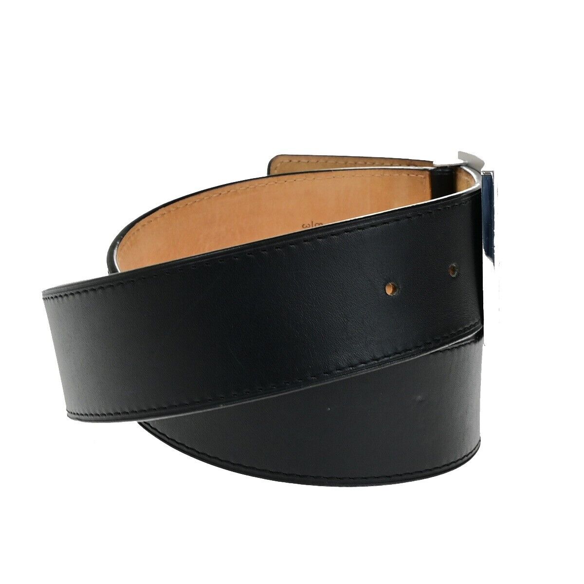 LOUIS VUITTON Logo Ceinture Jeans Belt Leather Black Silver Spain M6812 36ED272