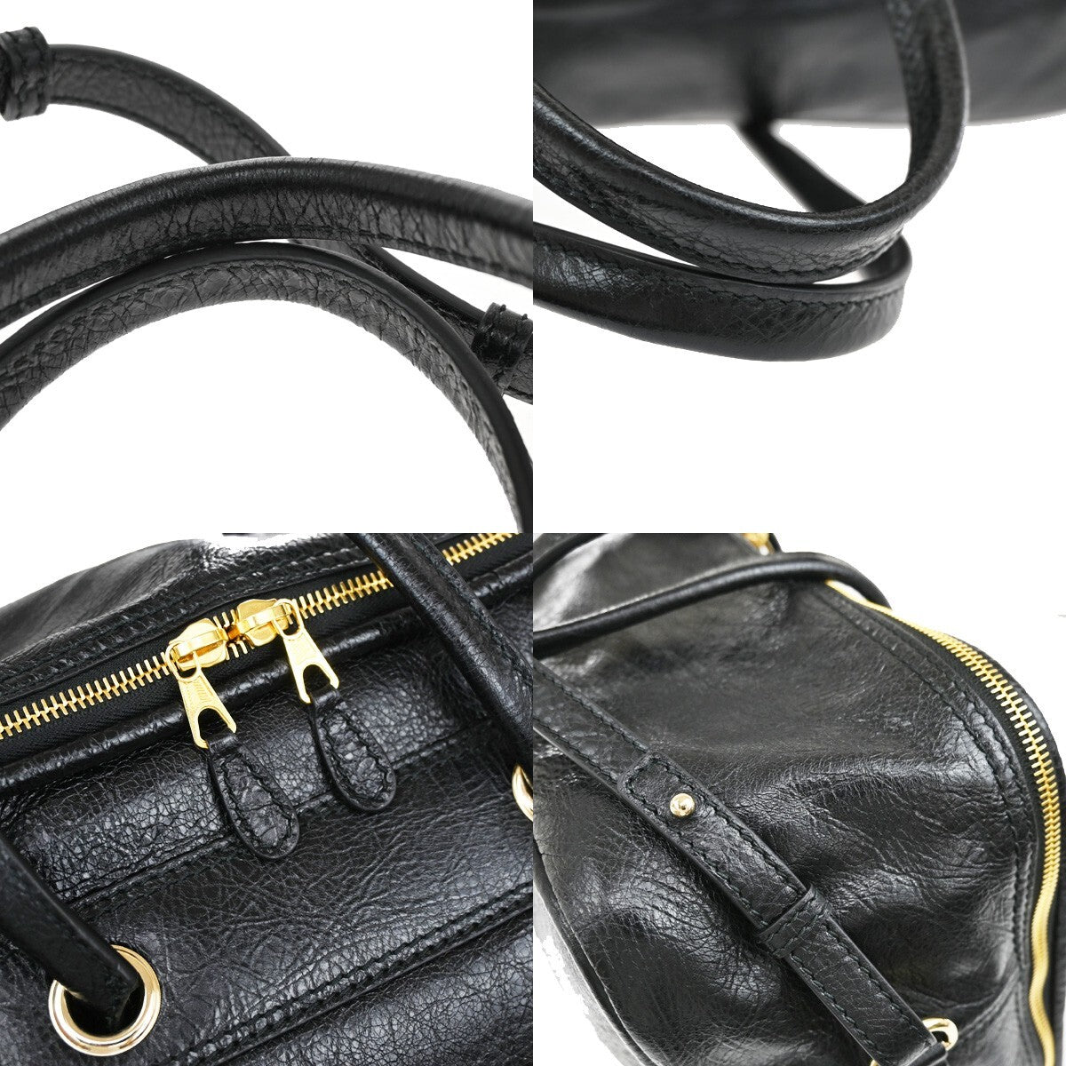 BALENCIAGA Blanket Square Medium 2Way Shoulder Hand Bag Leather Black 79RF362