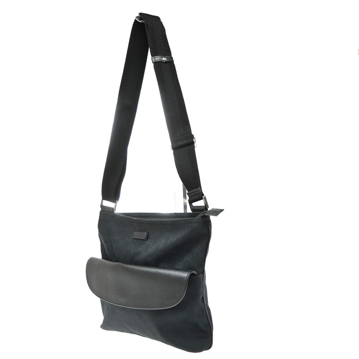 GUCCI Logo GG Pattern Shoulder Bag Canvas Leather Black SHW Italy 16YJ133