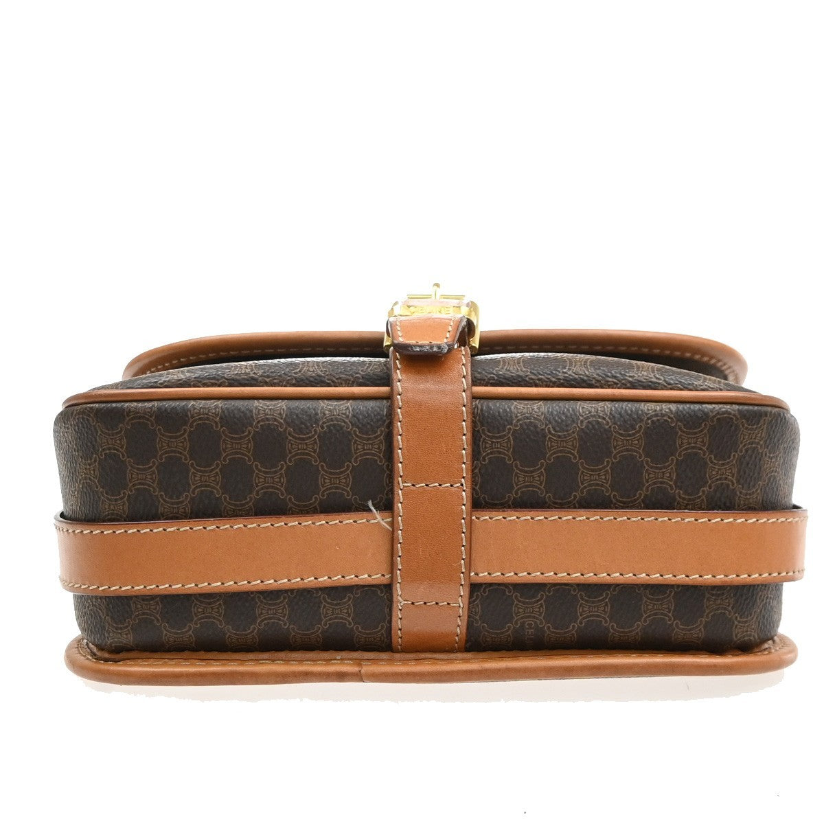 CELINE Logo Macadam Pattern Shoulder Bag PVC Leather Brown GHW Italy 67EG395