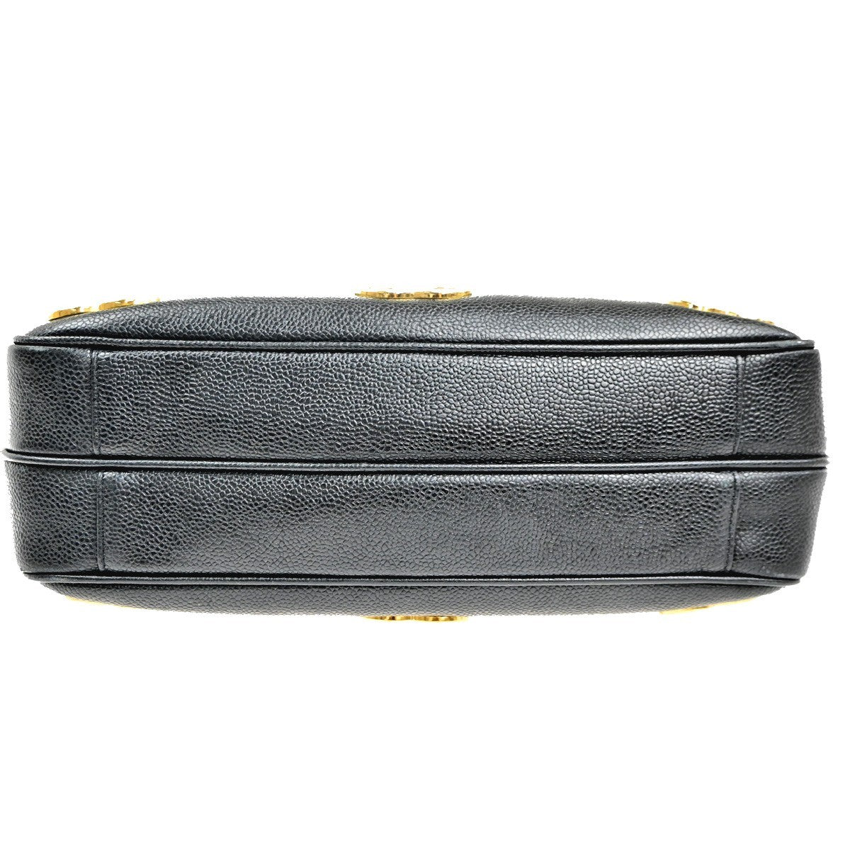 CHANEL Logo Shoulder Hand Bag Grained Calfskin Leather Black GHW Italy 373RL789