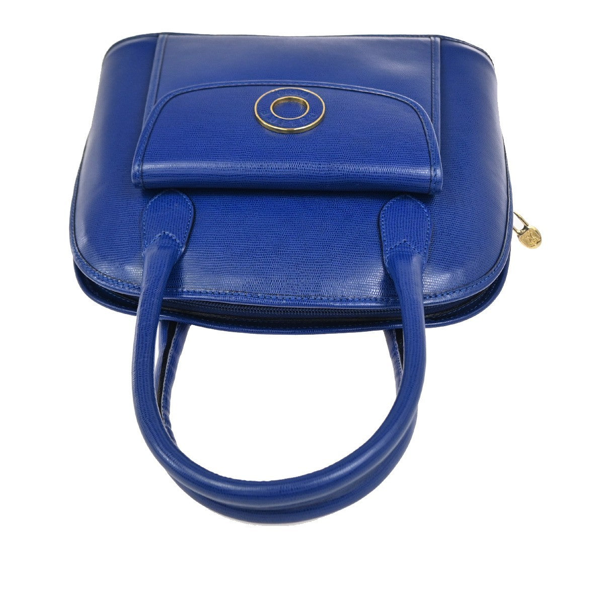 CELINE Circle Logo Handle Bag Embossing Leather Blue GHW Italy 38CA855