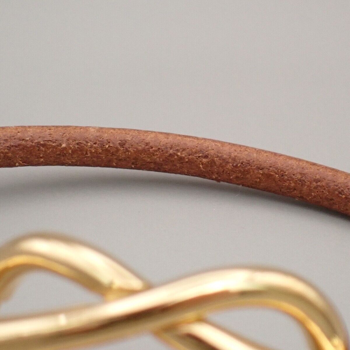 HERMES Logo Jumbo Hook Bracelet Leather Brown Gold Accessory 04ED436