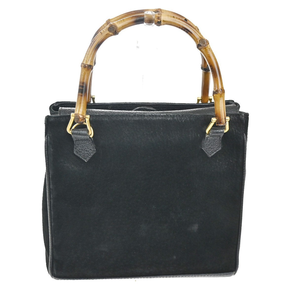 GUCCI Logo Bamboo 2Way Shoulder Hand Bag Suede Leather Black GHW Italy 86TA526