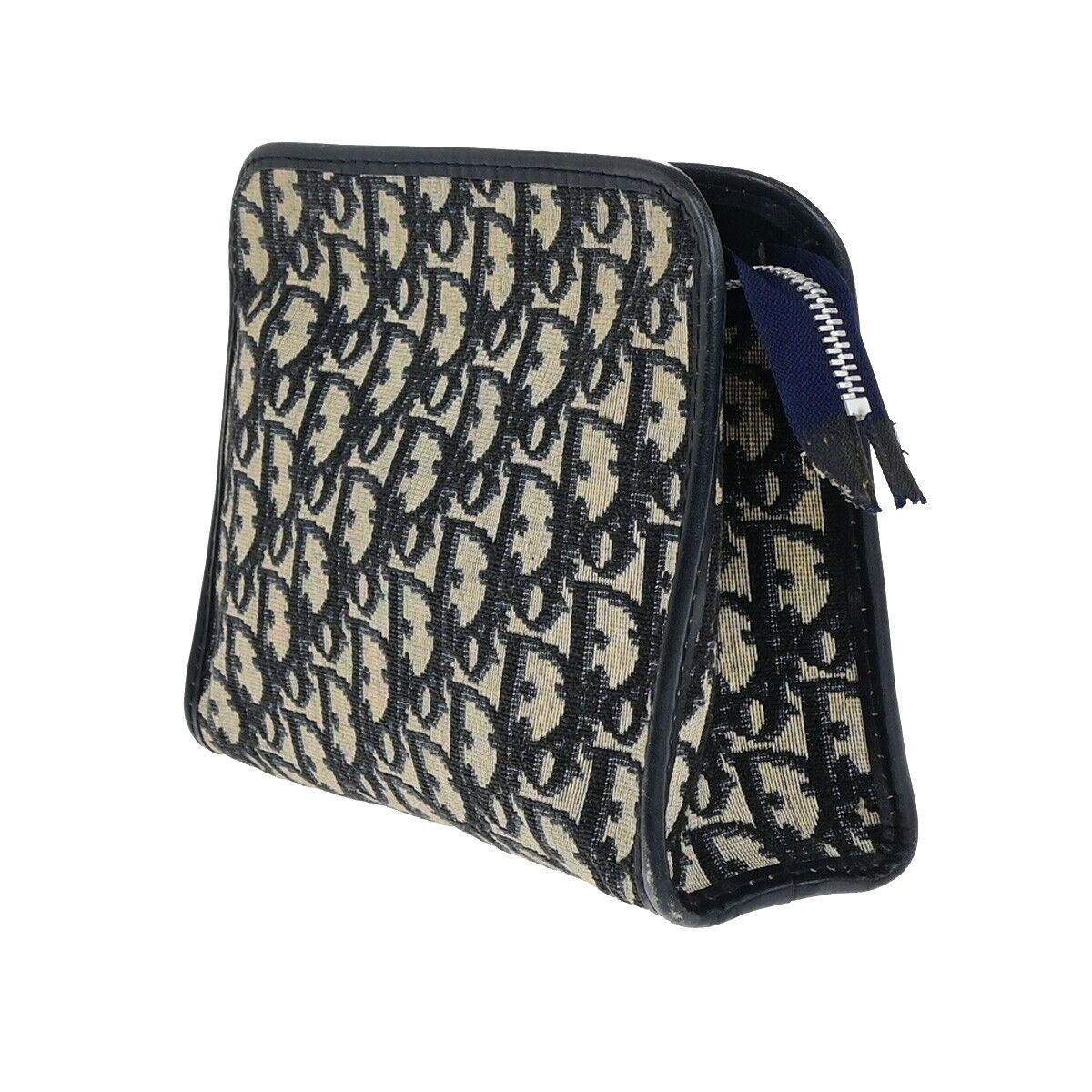 CHRISTIAN DIOR Logo Trotter Pattern Pouch Canvas Leather Navy Blue 01EC871