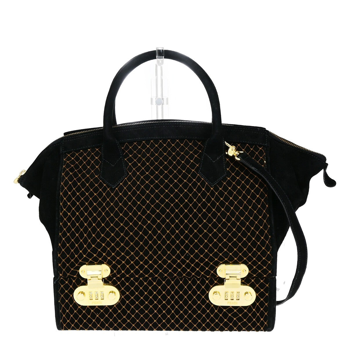 FENDI Logo 2Way Vanity Shoulder Hand Bag Suede Leather Black GHW Italy 10RK596