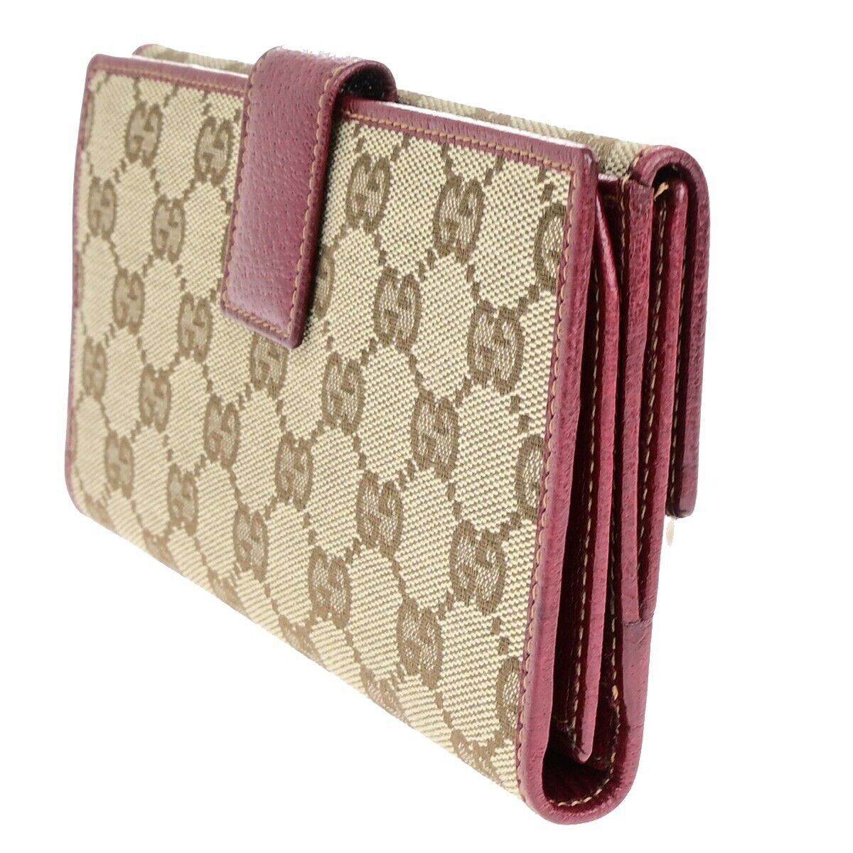 GUCCI Logo GG Pattern Long Bifold Wallet Canvas Leather Brown Bordeaux 88EB467