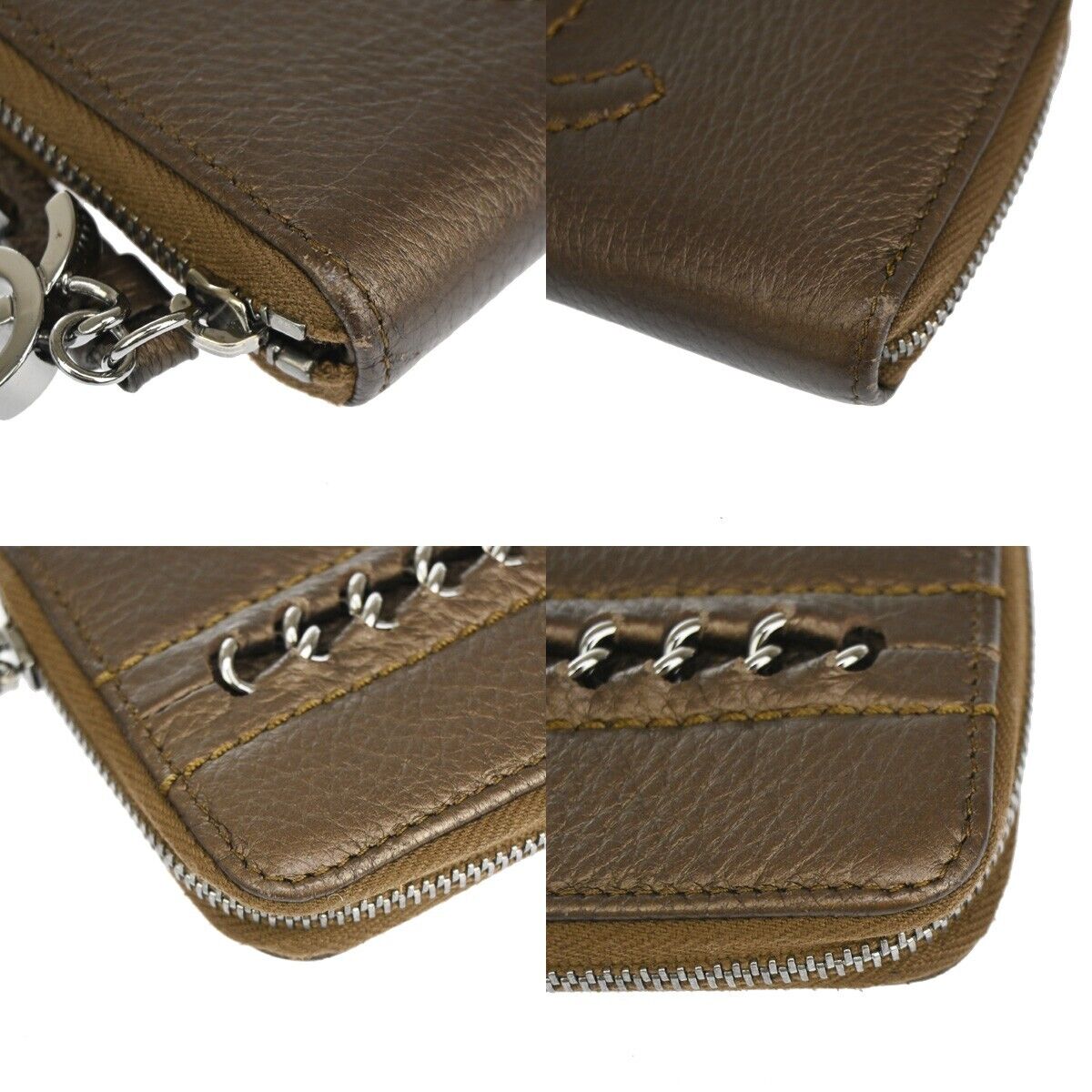 CHANEL CC Logo Luxury Line Bifold Wallet Coin Purse Leather Brown SHW 32YD864