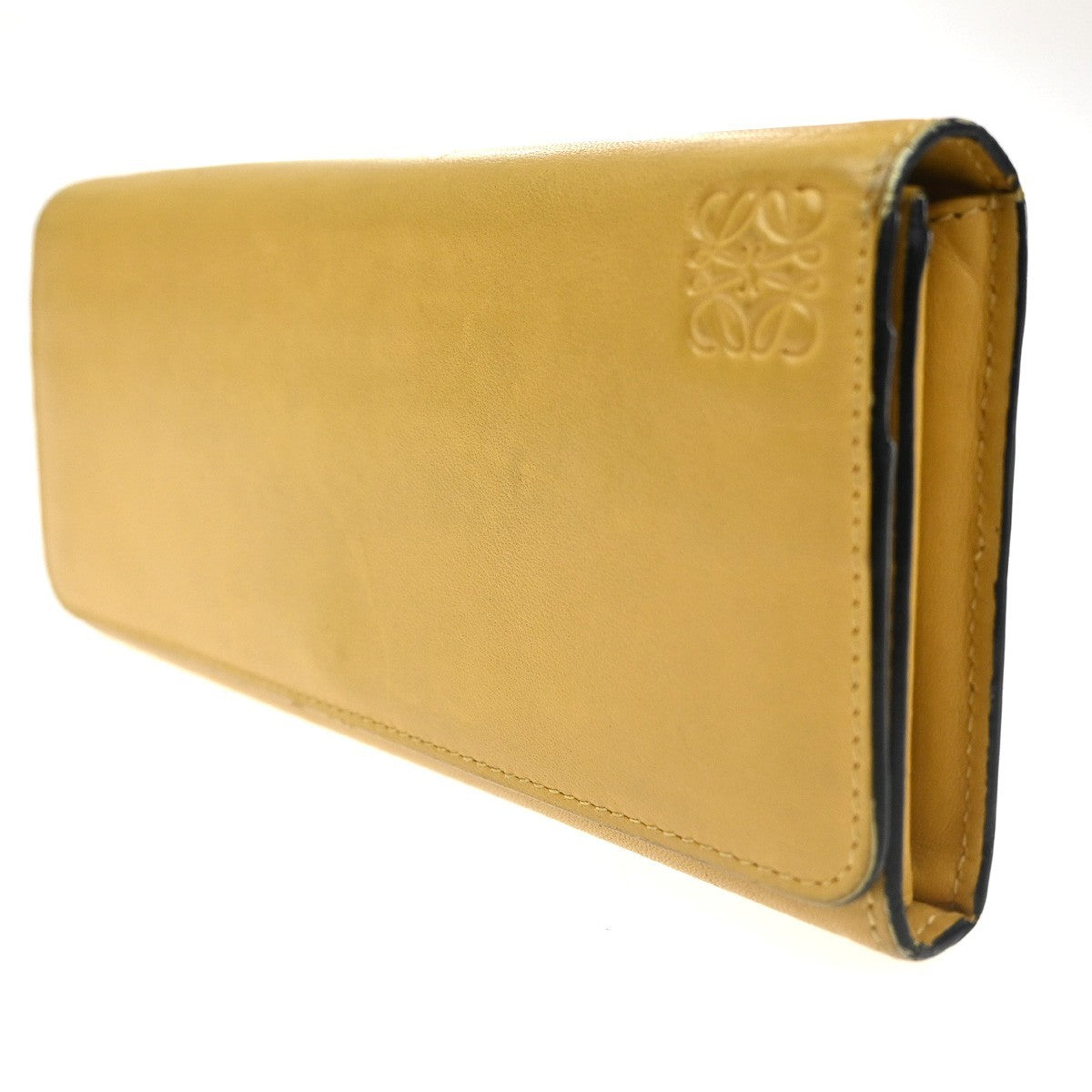 LOEWE Anagram LOGO Bifold Long Wallet Leather Yellow SHW Spain 01KD056