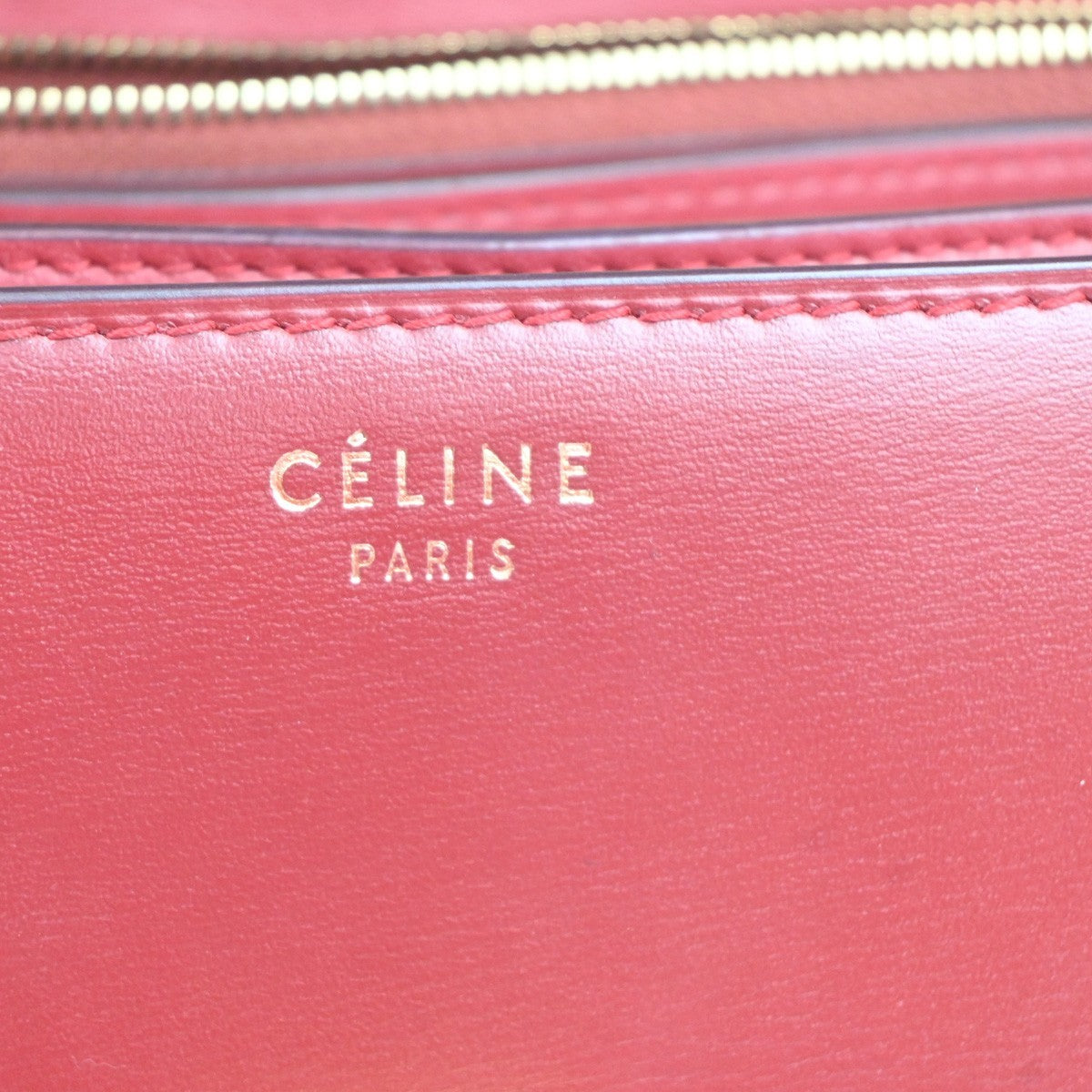 CELINE Logo Classic Box Flap Shoulder Bag Leather Red GHW Italy 92MA438