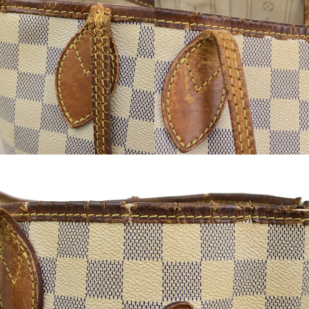 LOUIS VUITTON Neverfull MM Shoulder Tote Bag Damier Azur White N51107 37SJ157