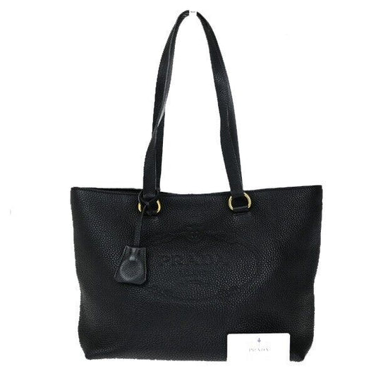 PRADA MILANO Logo Shoulder Bag Vitello Daino Leather Black GHW 50RK710