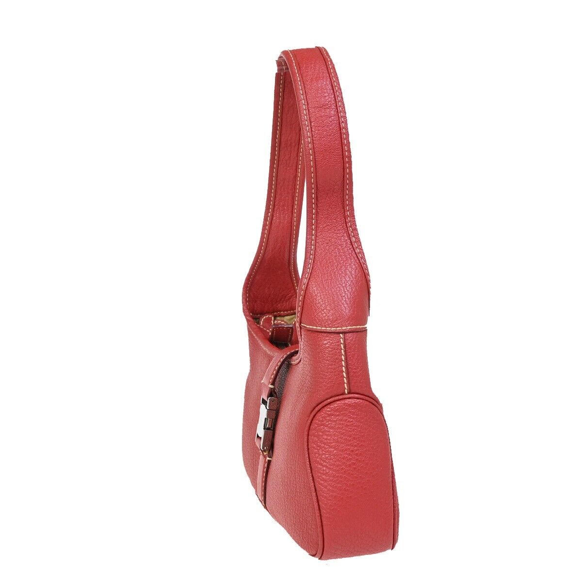 SALVATORE FERRAGAMO Logo Shoulder Bag Leather Red Silver Made In Italy 65FA578