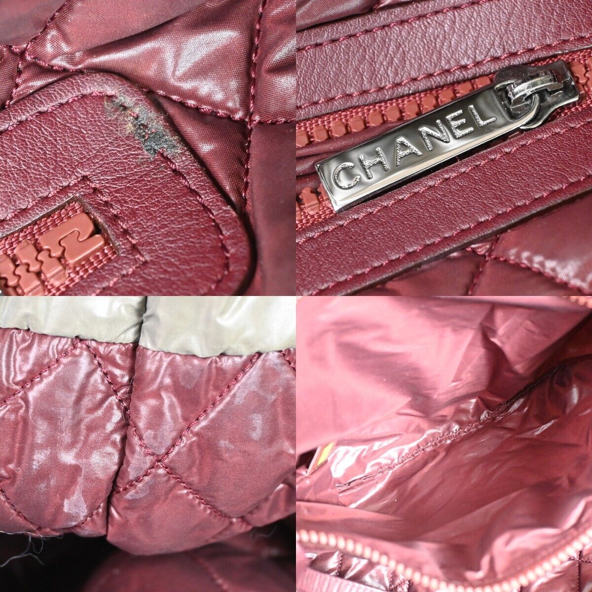 CHANEL CC Coco Cocoon Hand Tote Bag Nylon Leather Khaki Bordeaux Italy 79HB566