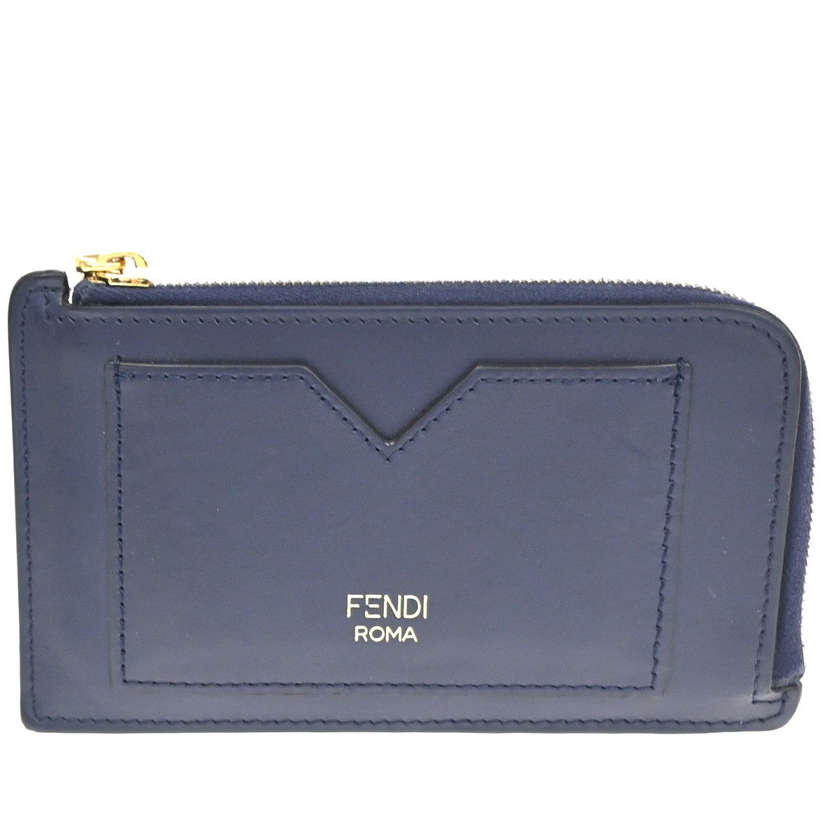 FENDI  Logo Fragment Case Coin Wallet Purse Leather Blue GHW Italy 63CA862