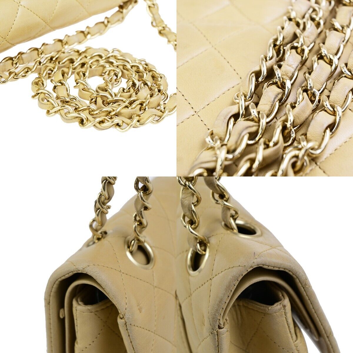 CHANEL CC Matelasse 25 Double Flap Chain Shoulder Bag Leather Beige GHW 310RK685