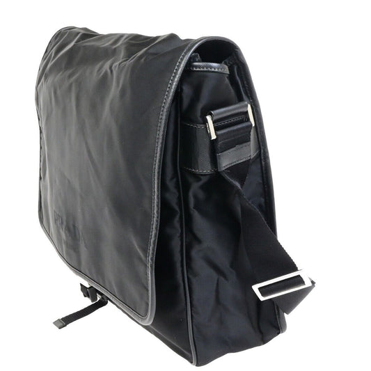 PRADA MILANO Logo Messenger Shoulder Bag Nylon Leather Black Silver  32FA260