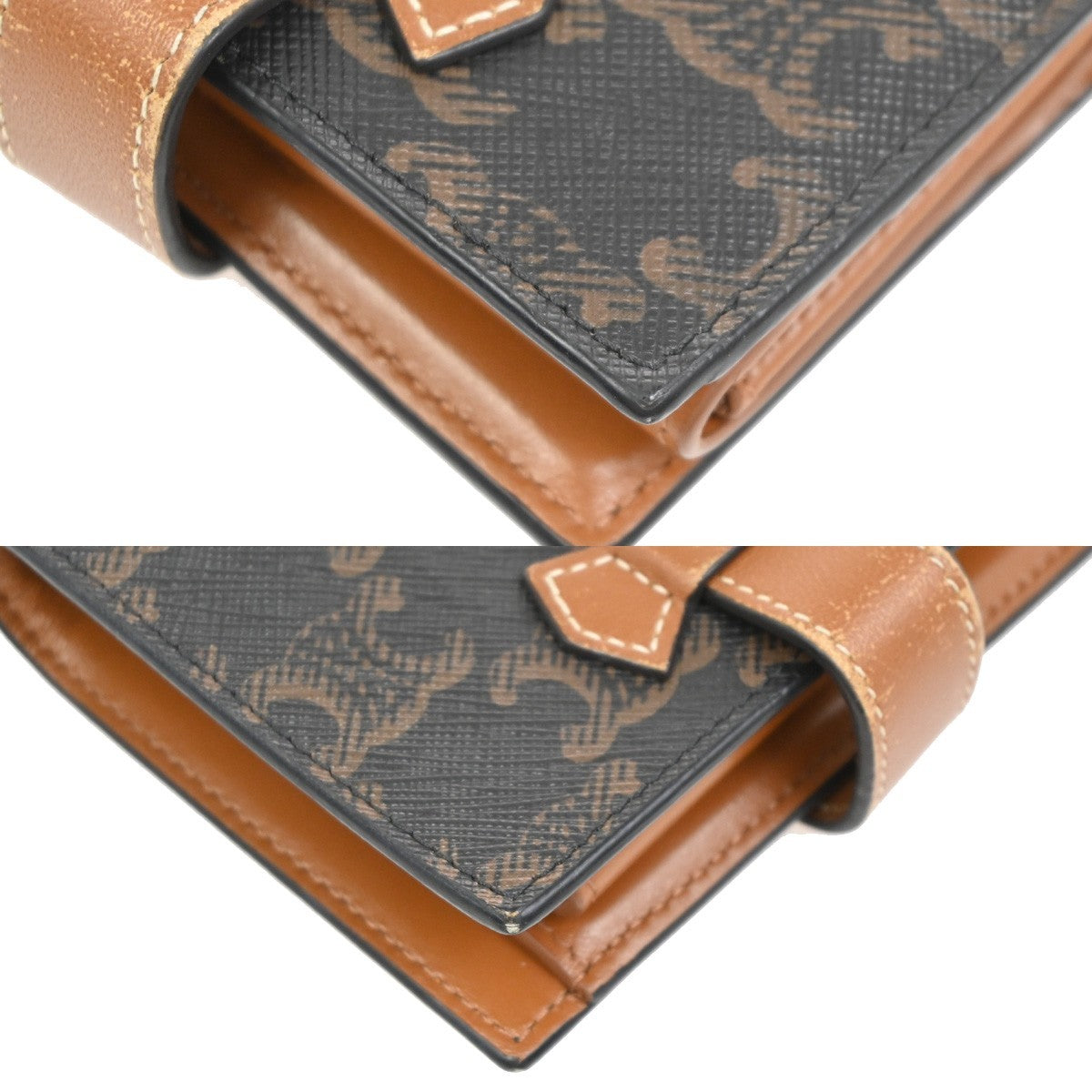CELINE Strap Bifold Wallet Purse Triomphe Canvas Leather Brown BK Italy 65KC629