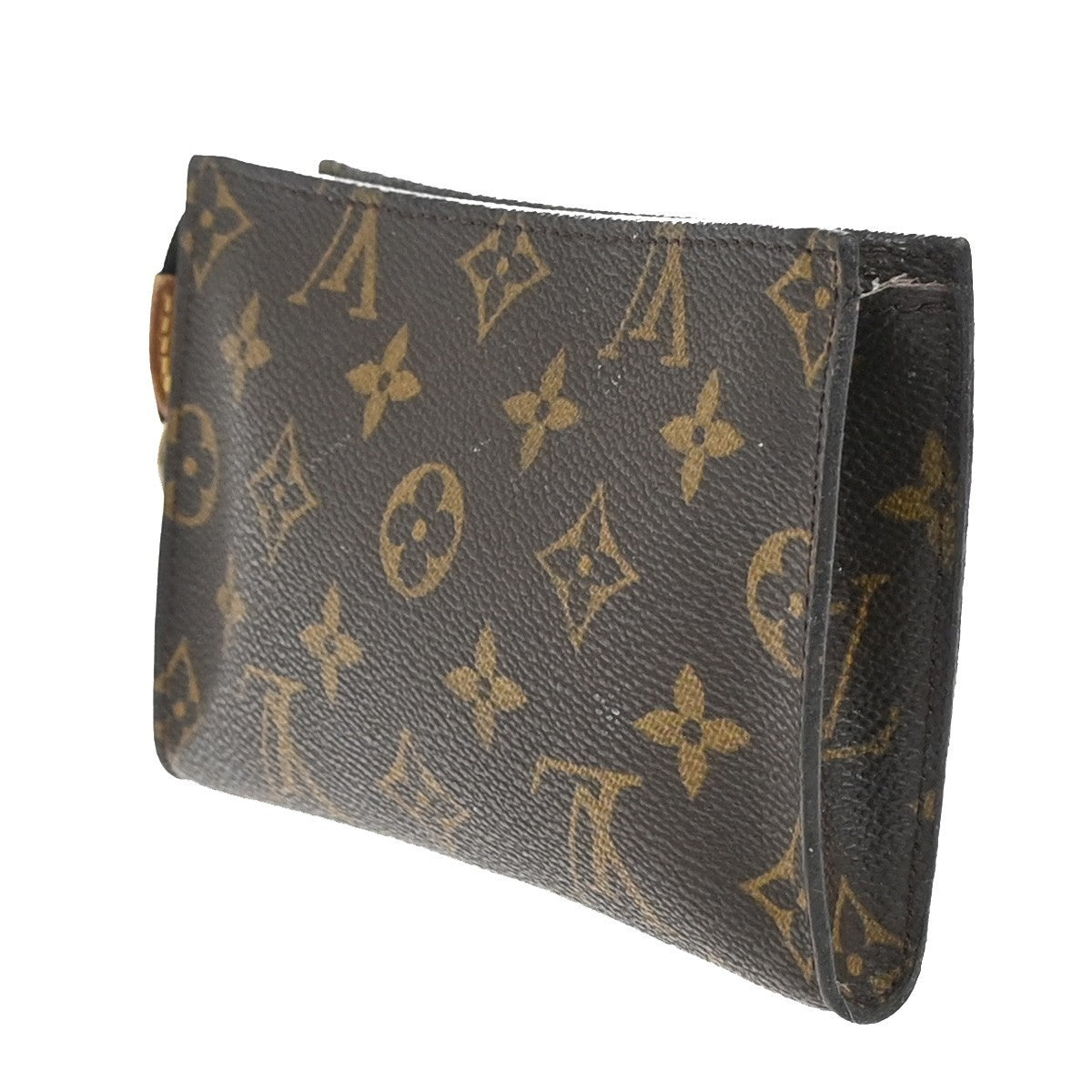 LOUIS VUITTON LV Logo Bucket PM Pouch Bag Monogram Leather Brown Gold 05EG107