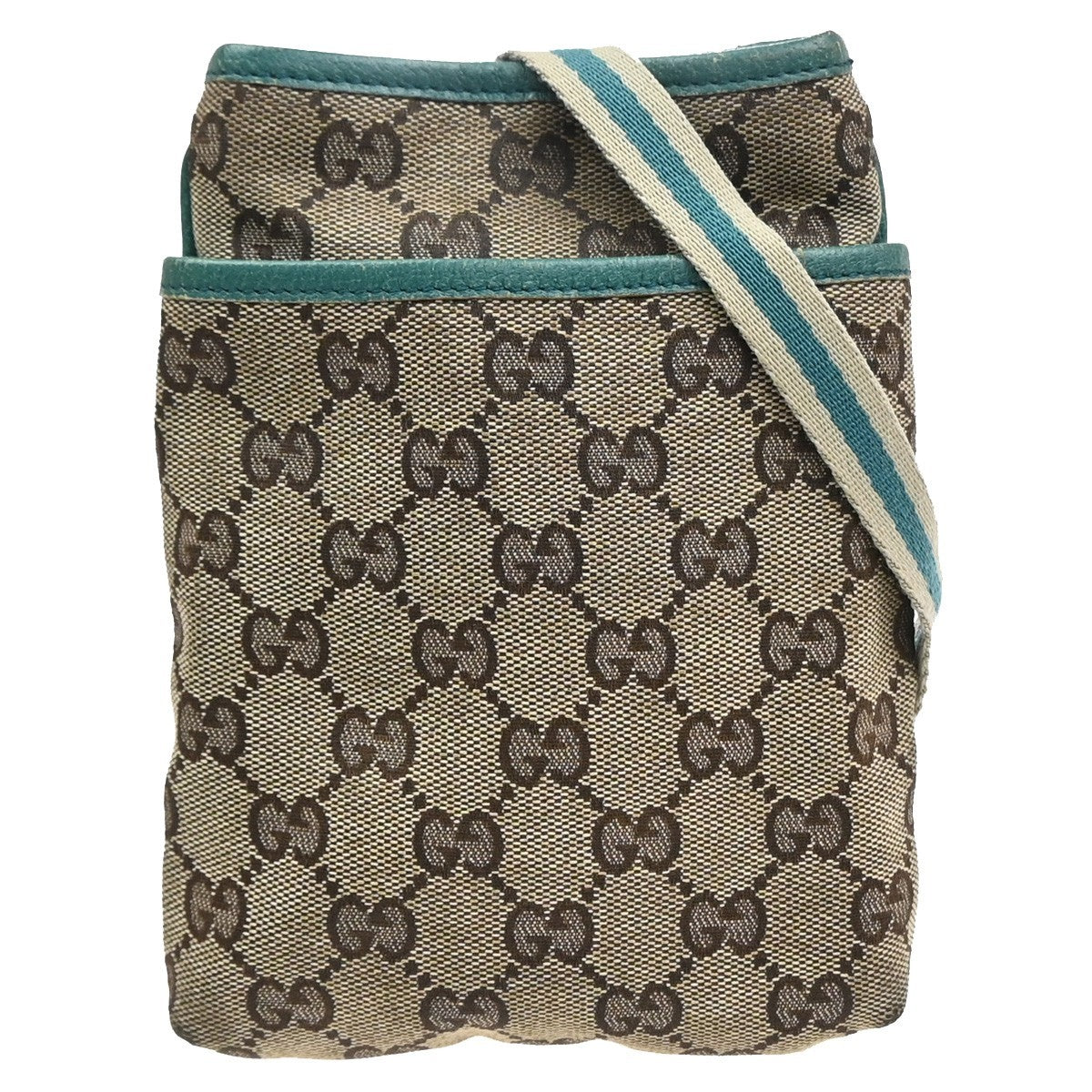 GUCCI GG Pattern Sherry Shoulder Bag Canvas Leather Beige Green Italy 64MA586