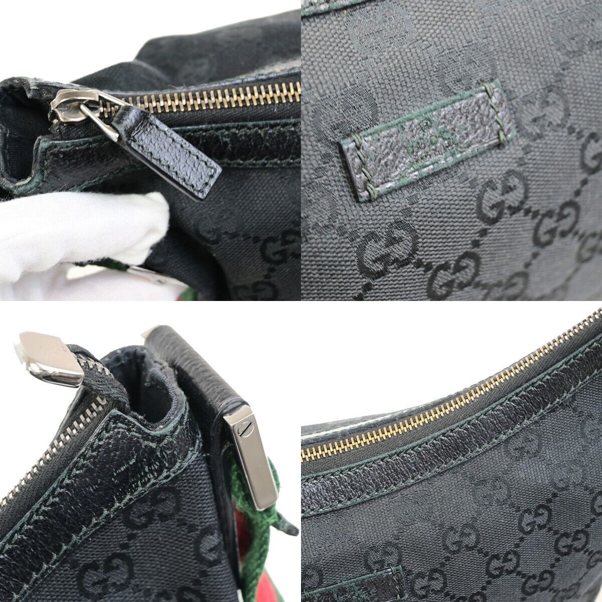 GUCCI Logo GG Pattern Sherry Shoulder Bag Canvas Leather Black Italy 76ED913