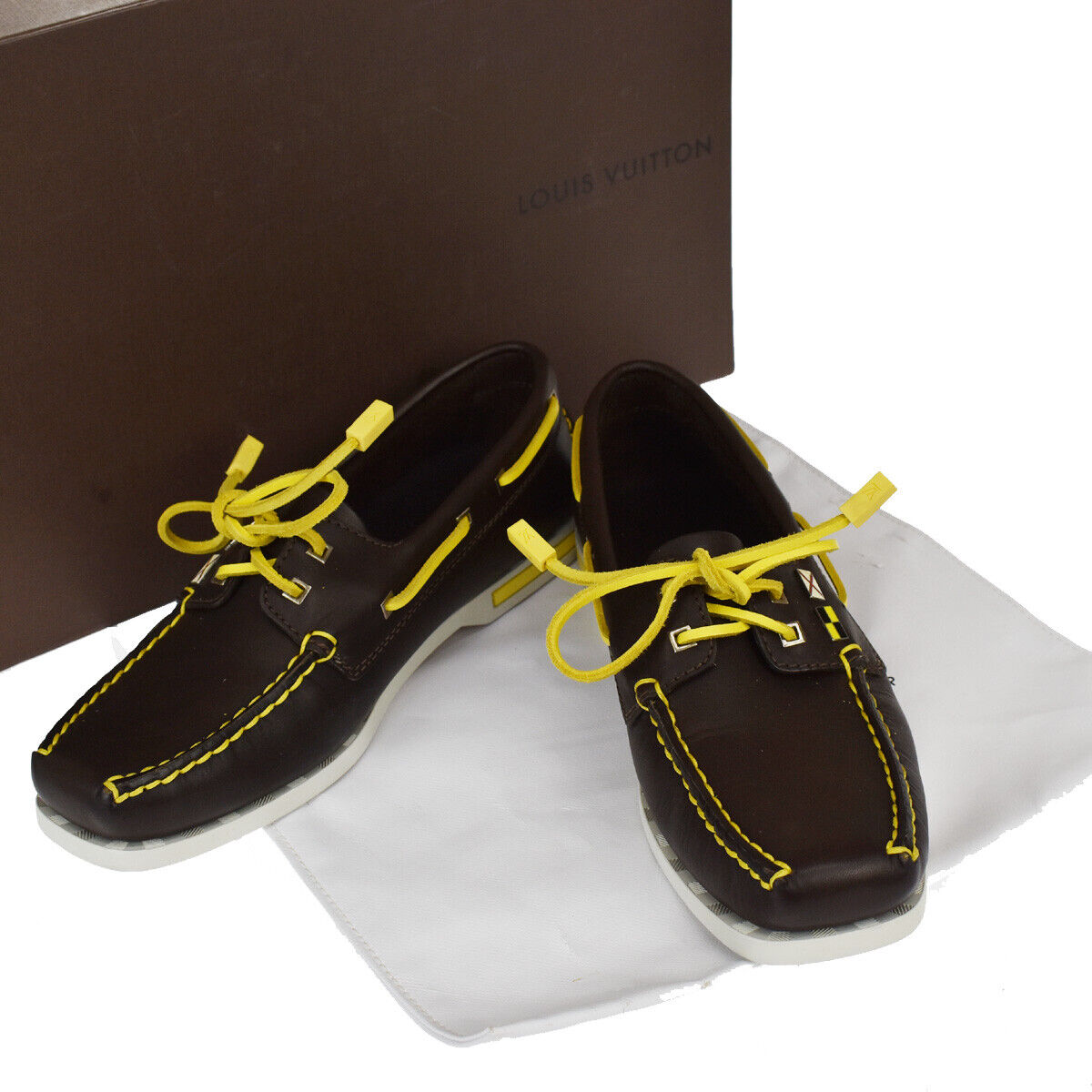 GOOD CONDITION! LOUIS VUITTON Cup Logo Shoes Leather Brown Yellow #37 88ML552