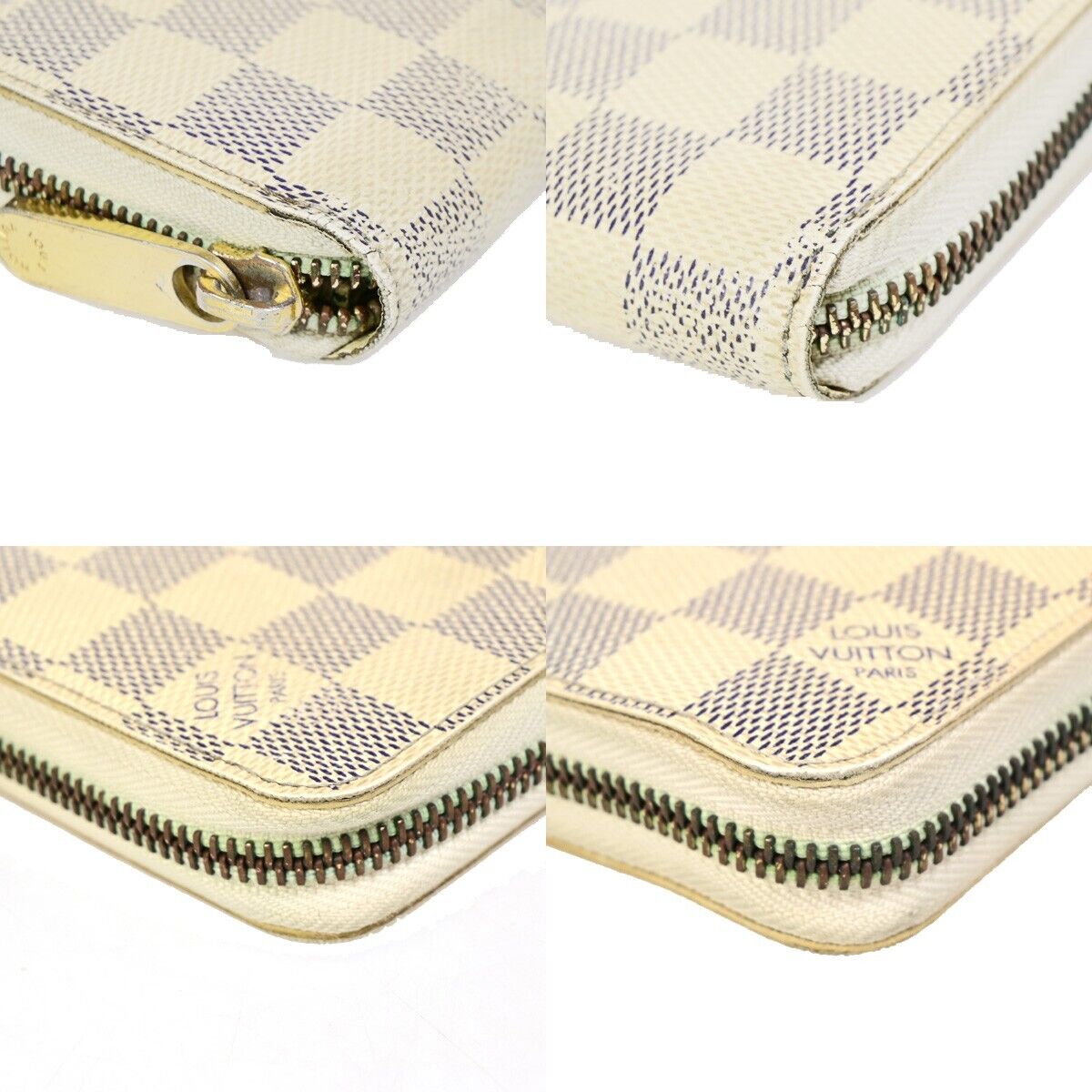 LOUIS VUITTON Zippy Wallet Purse Damier Azur Leather White N60019 05EB293