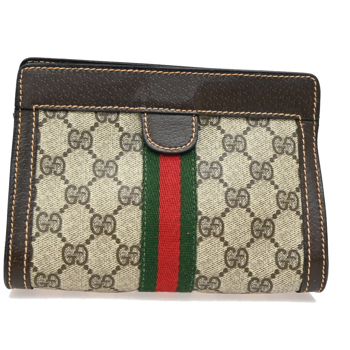 GUCCI Logo GG Mini Pattern Sherry Pouch Bag PVC Leather Brown Italy 67KP163
