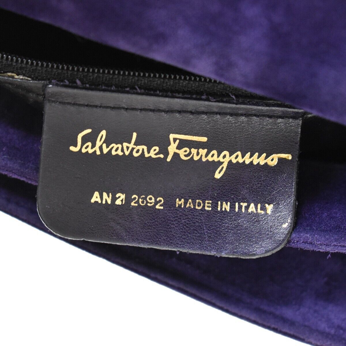SALVATORE FERRAGAMO Gancini Shoulder Bag Suede Leather Purple Gold Italy 66YC022