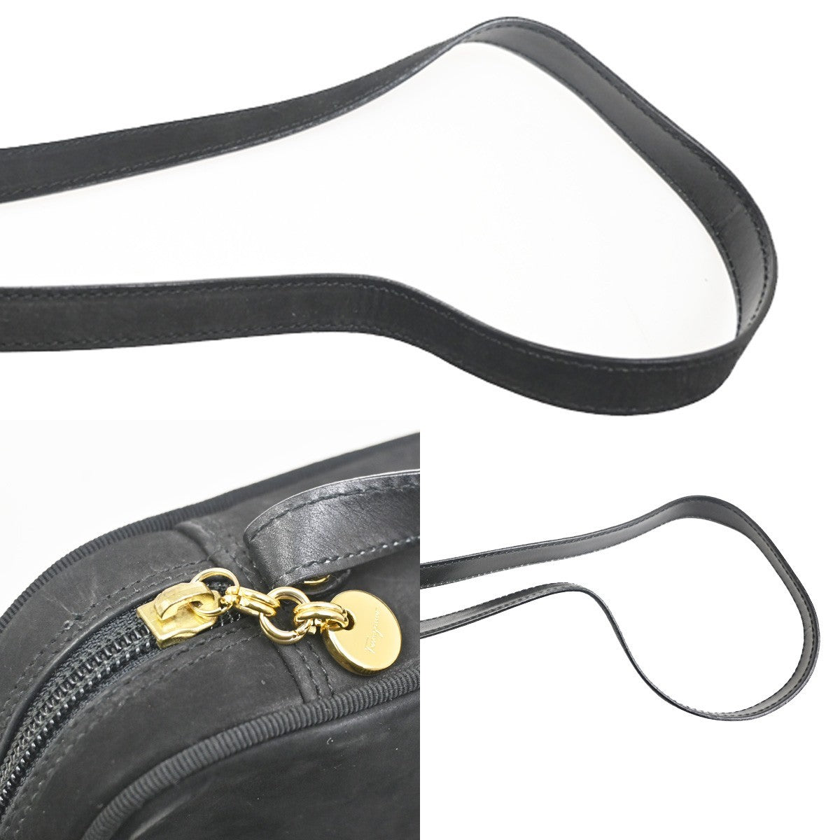 SALVATORE FERRAGAMO Vara Shoulder Crossbody Bag Suede Leather Black 36ZA124